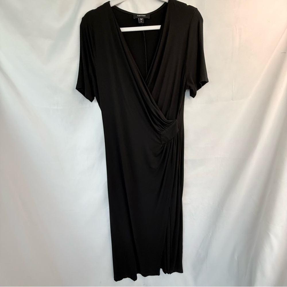Karen Kane Classic Black Midi Wrap Dress Size 12.